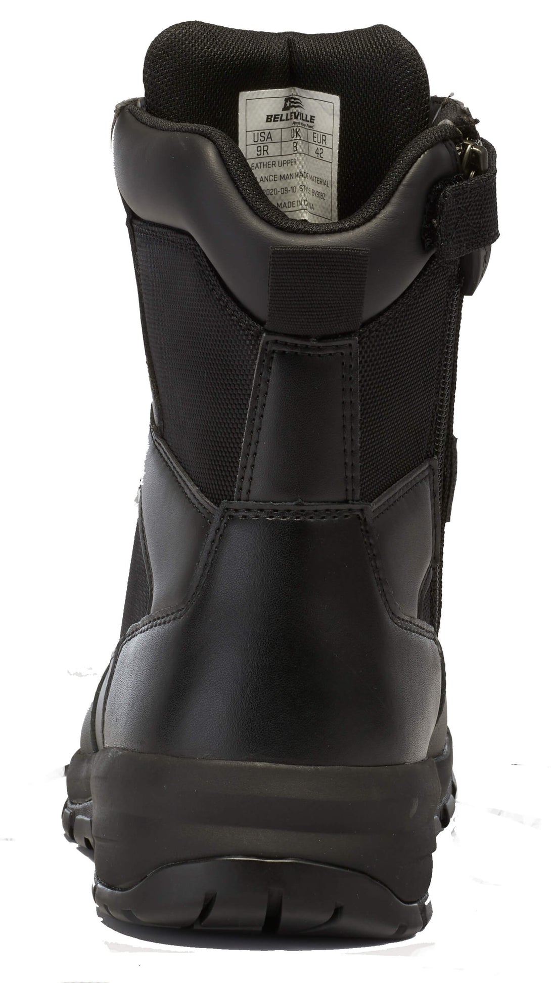 Belleville Spear Point BV918ZWPCT black waterproof composite toe side zip boot back.