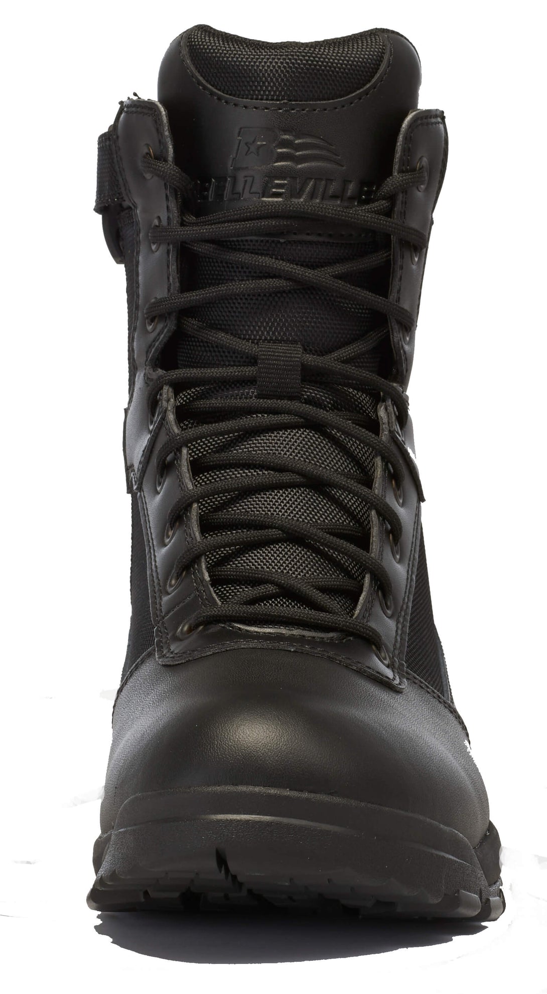 Belleville Spear Point BV918ZWPCT black waterproof composite toe side zip boot front.