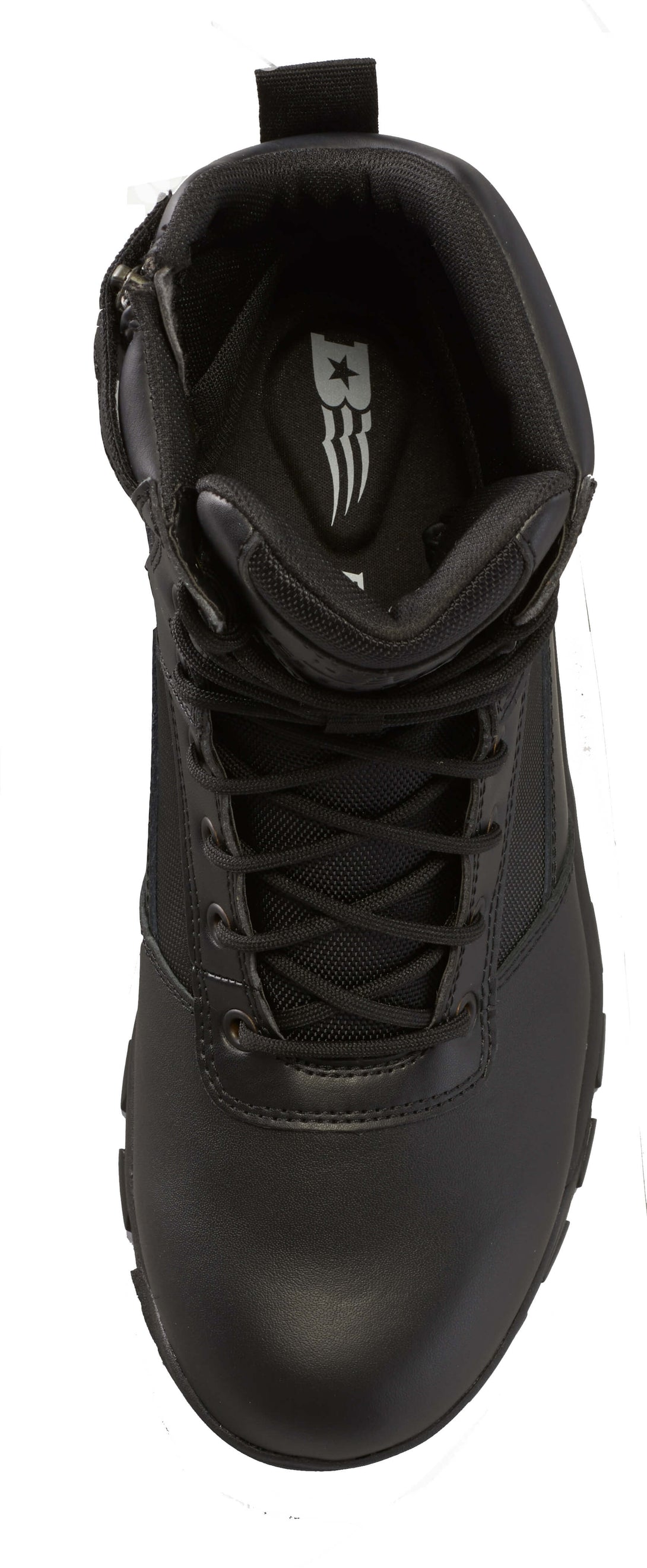 Belleville Spear Point BV918ZWPCT black waterproof composite toe side zip boot top.