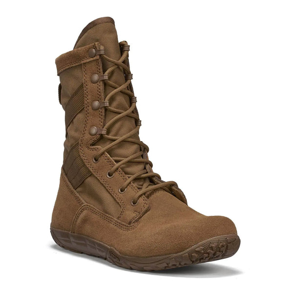 Belleville TR105 coyote MiniMil minimalist training boot, front profile view.
