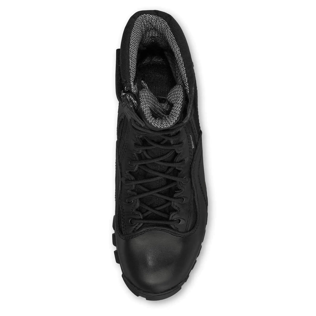 Belleville TR960Z WP Khyber waterproof side-zip tactical boot, overhead view with lacing system and polishable toe.
