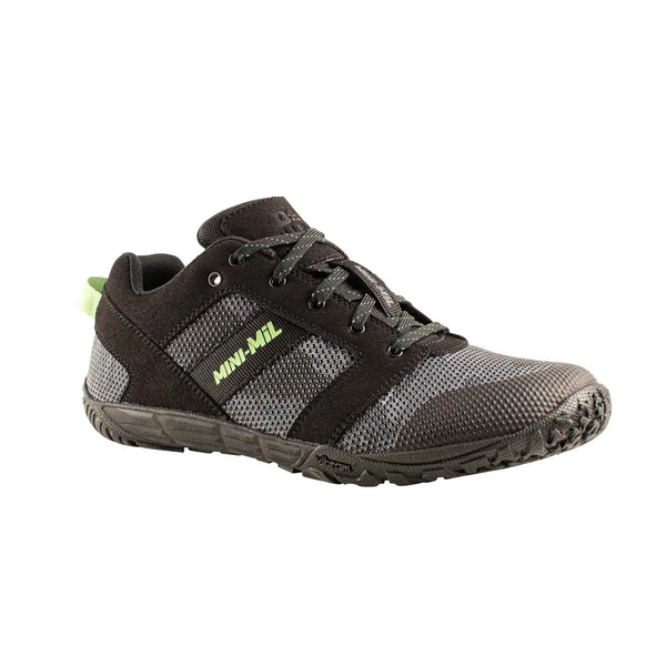 Belleville MM001 Mini-Mil Barefoot Minimalist Black Camo Shoe, front profile view.