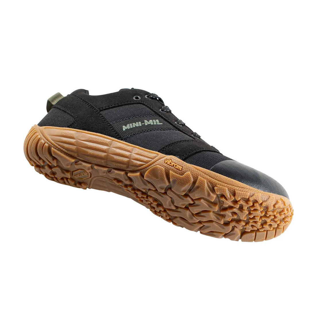 Belleville MM002 Mini-Mil Barefoot Minimalist Black Shoe, angled sole bottom view.