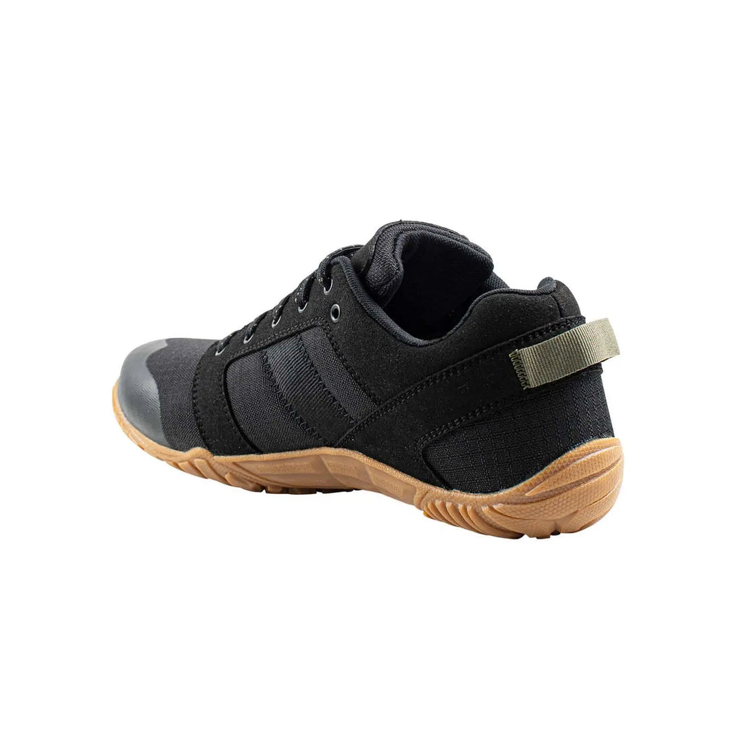 Belleville MM002 Mini-Mil Barefoot Minimalist Black Shoe, back instep profile view.
