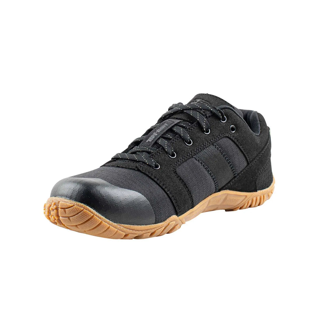 Belleville MM002 Mini-Mil Barefoot Minimalist Black Shoe, front instep angled profile view.