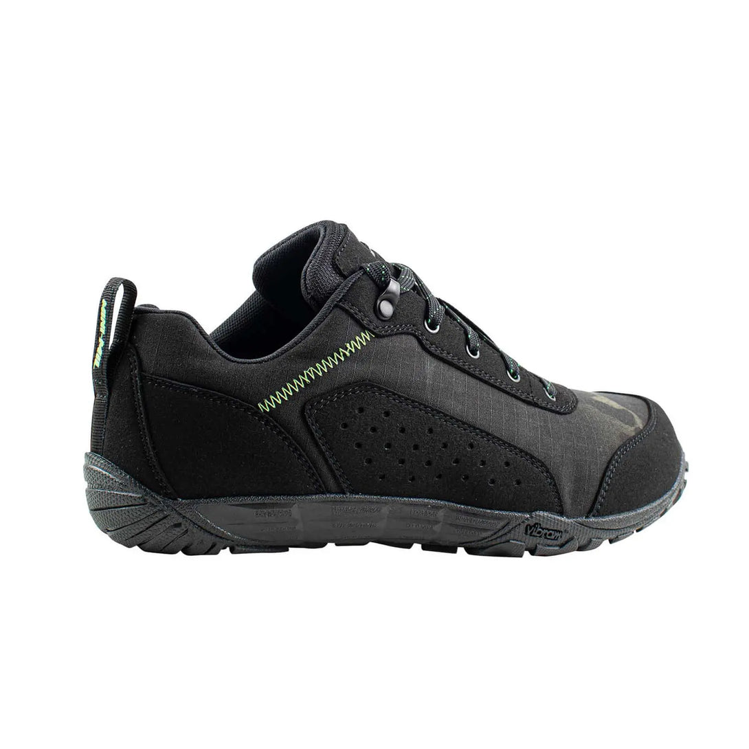 Belleville MM003 Mini-Mil Barefoot Minimalist Black Multicam Shoe, back outstep profile view.